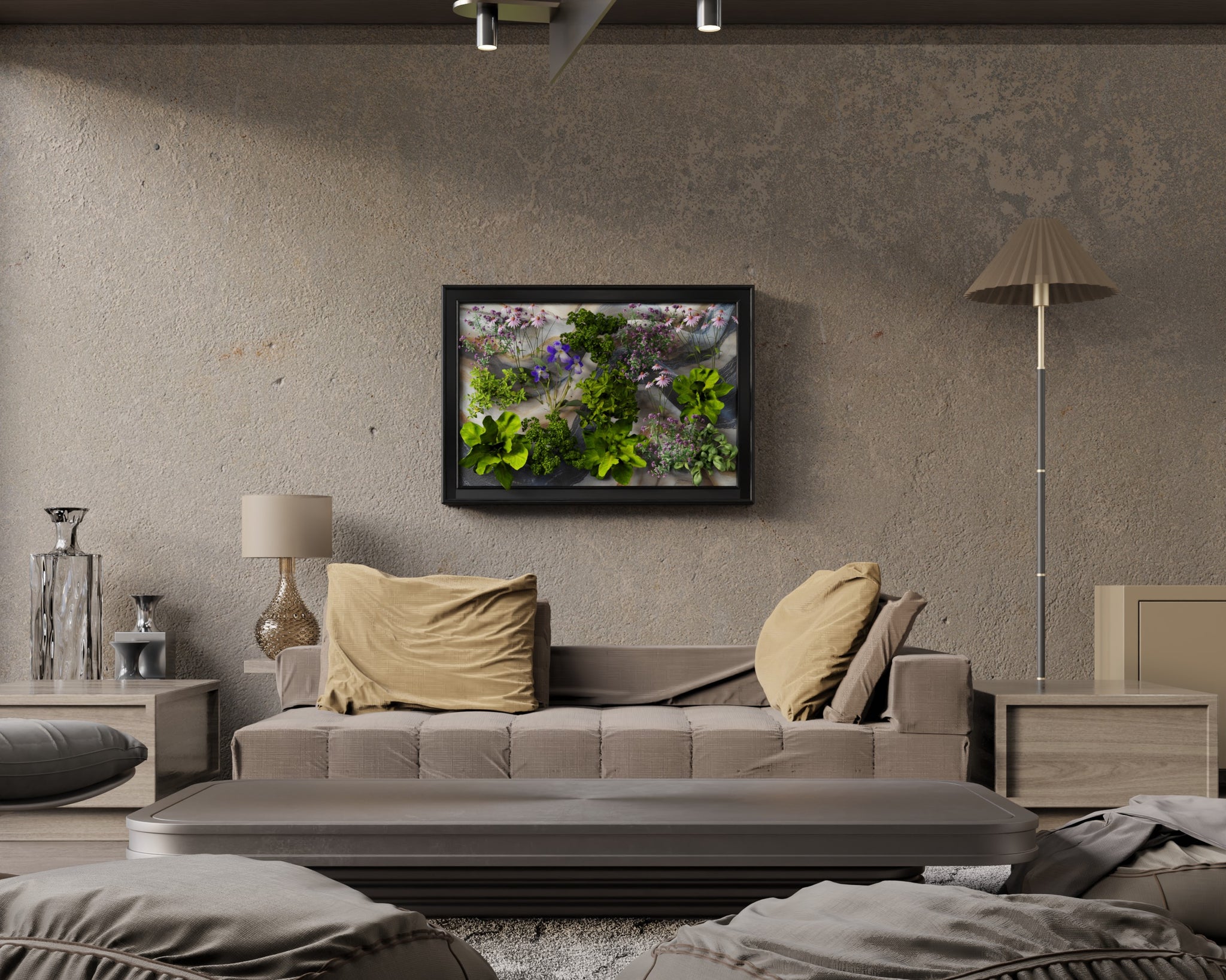 Living Art Garden above concrete couch
